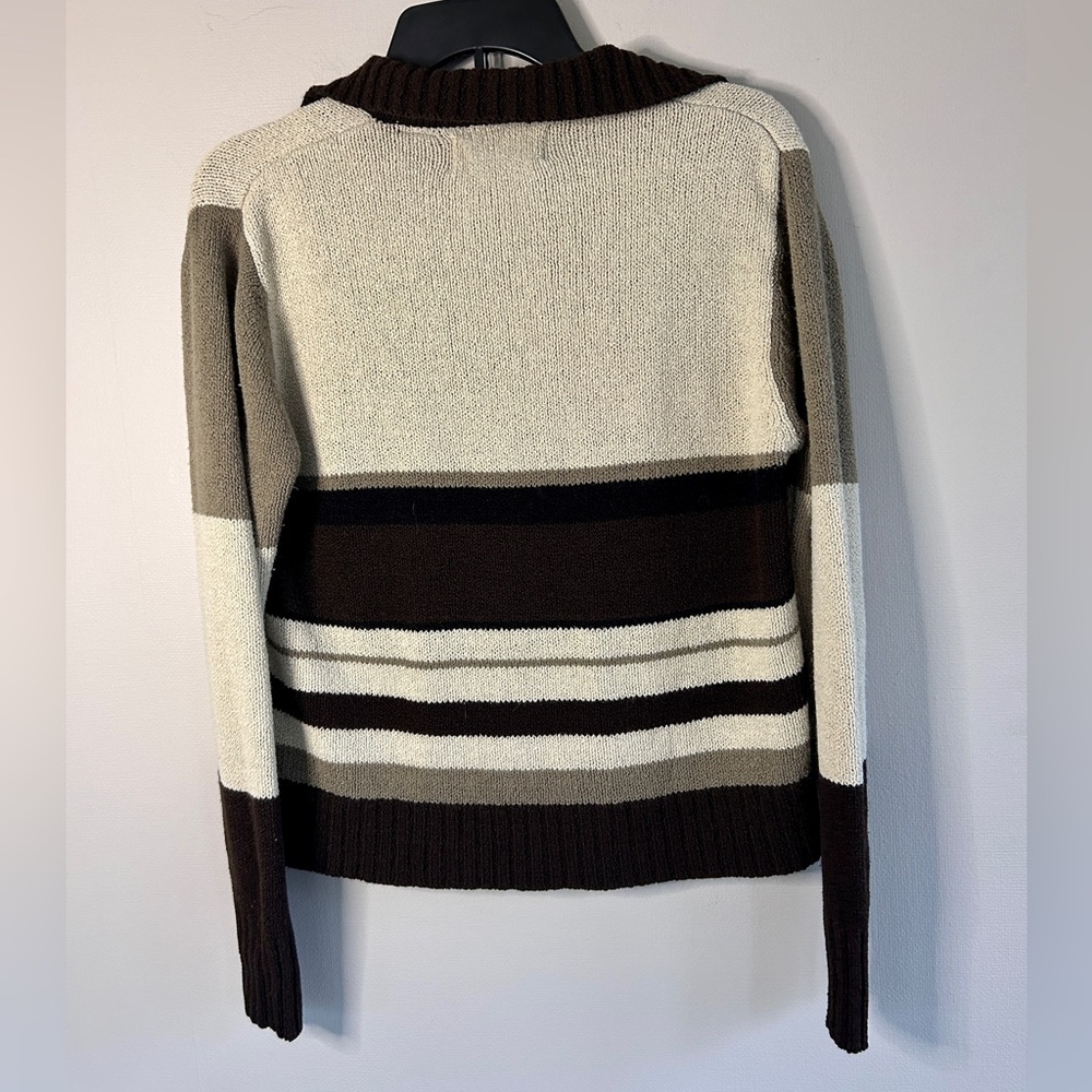 Y2K EXPRESS 90s Brown Rugby Striped Sweater Jacket Academia Preppy Après Size M - Picture 9 of 10